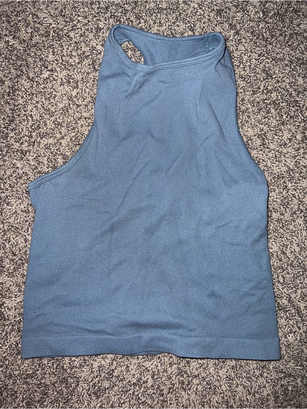 Free People Intimately Ribbed Mock Neck Tank Top - Denim Blue